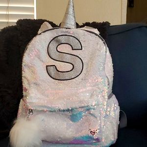 Justice Unicorn Sequin Glittery 'S' Backpack